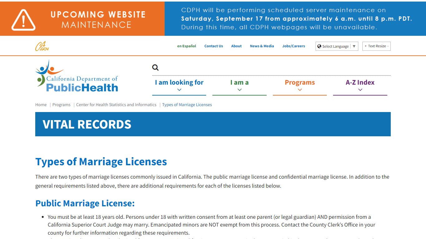 Types of Marriage Licenses - California